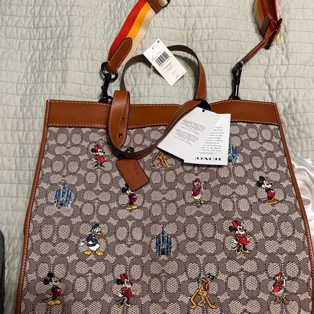 Coach Brown and Cream Monogram Tote with Leather Accents